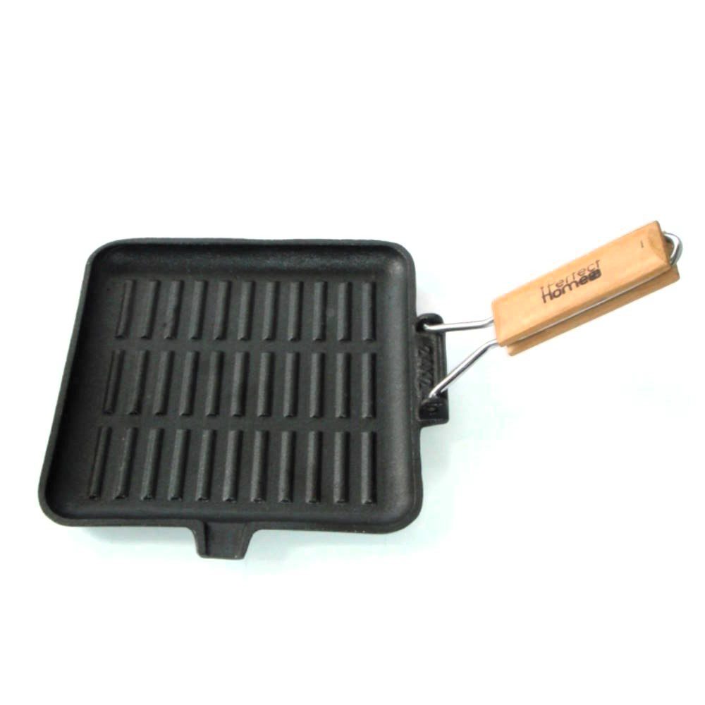 Grillpan vierkant houten handvat 24cm Grillpan vierkant houten handvat 24cm