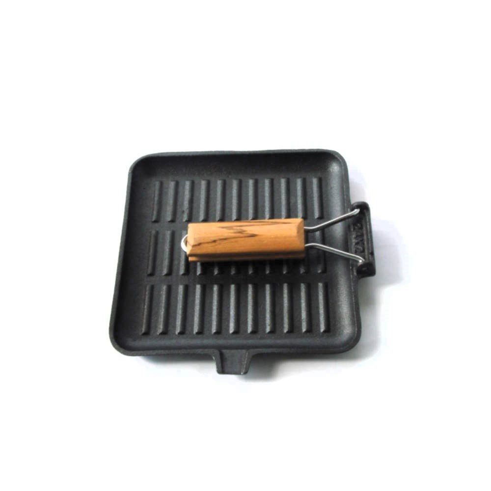 Grillpan vierkant houten handvat 24cm_2 Gietijzeren Grillpan Vierkant met Houten Handvat