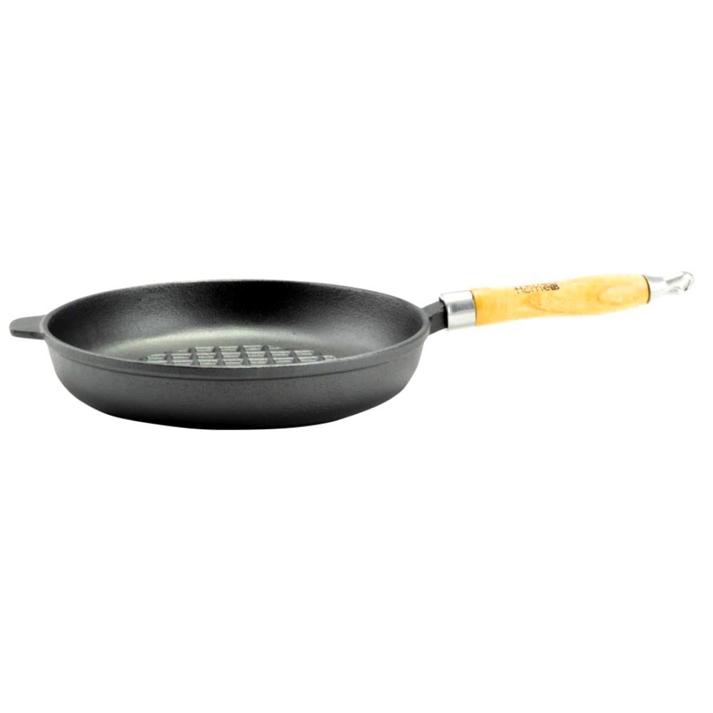 Grillpan houten handvat 24cm_2 Gietijzeren Grillpan met Houten Handvat 24cm
