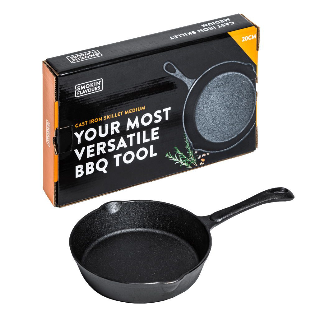 Smokin’ Flavours Gietijzeren Skillet 20 cm met verpakking Smokin’ Flavours Gietijzeren Skillet 20 cm met verpakking